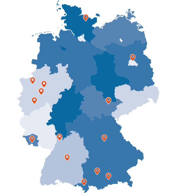 Map of Germany with markings