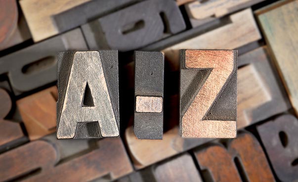 Letters A-Z from the letterpress