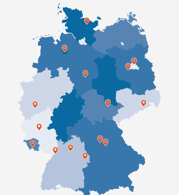 Map of Germany with markings