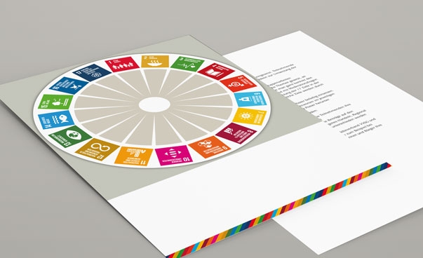 Mockup des SDG Gameboards, das die Symbole der 17 Ziele zeigt, die in einem Kreis angeordnet sind.