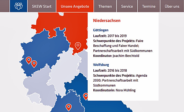 Bildschirmansicht einer Deutschlandkarte mit Textfeld.