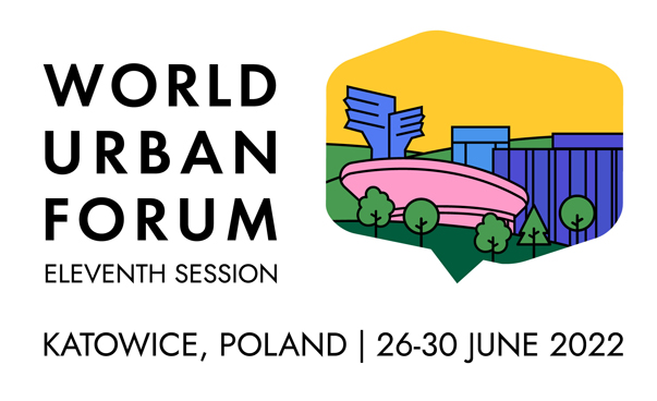 Logo of the 11th World Urban Forum from 26 to 30 June 2022 in Katowice, Poland.