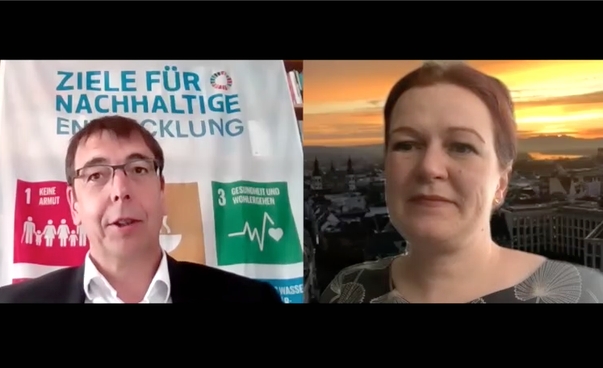 Dr. Stefan Wilhelmy und die Bonner Oberbürgermeisterin Katja Dörner im Videoscreenshot.