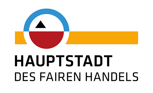 Logo Schriftzug Hauptstadt des Fairen Handels unter mehreren verschiedenfarbigen symbolen