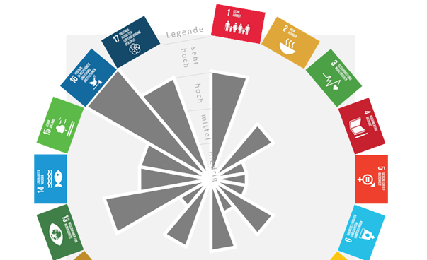 Grafische Darstellung der 17 globalen Entwicklungsziele in einem Kreis