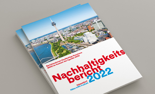 Mockup des Nachhaltigkeitsberichts der Stadt Düsseldorf.