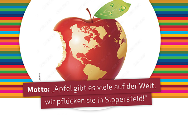Auszug des Plakats zur Einladung mit Apfel und dem Motto der Veranstaltung.